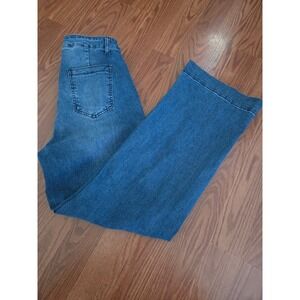 Womens High‎ Rise Wide Leg Patch Pocket Jeans Medium Wash Blue Denim Size 10
